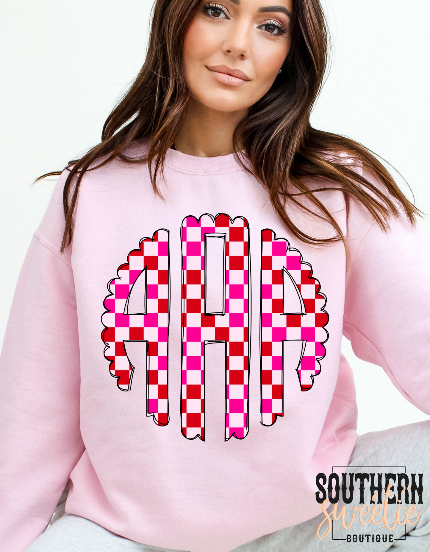 Pink and Red Checked Monogram